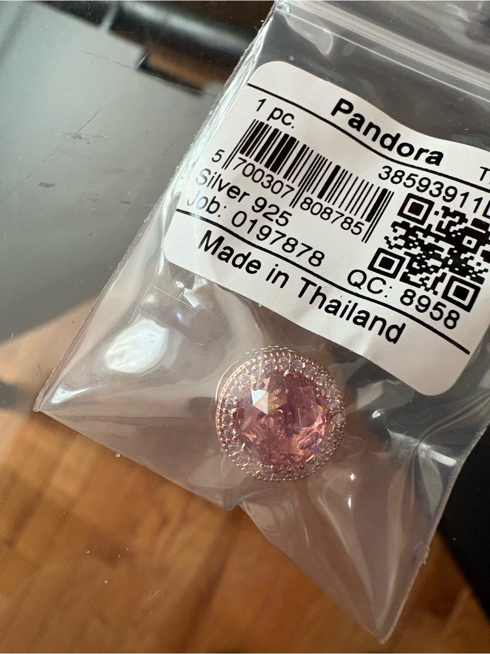 Pandora Rose Gold Plated, Sterling Silver Pink Cubic Stone Charm